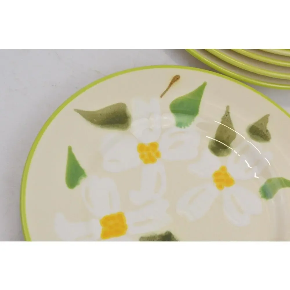 Vintage Franciscan Dogwood Salad Plates Set 6 Embossed Floral USA Green White